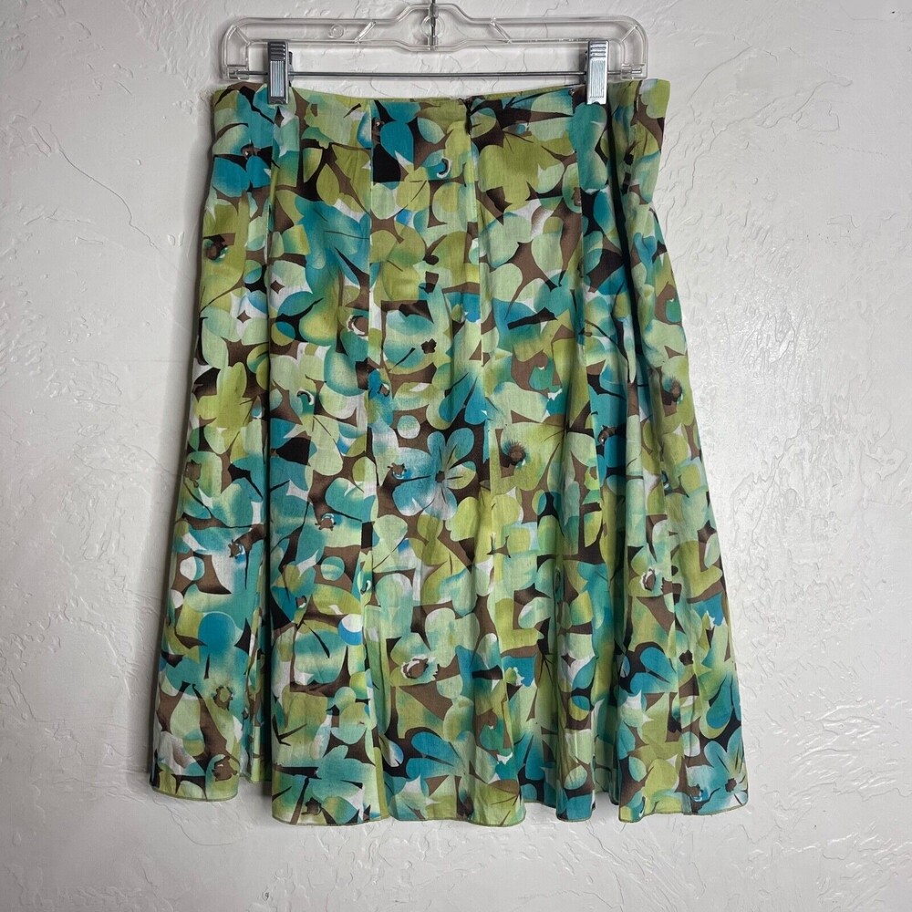 Vintage First Option Green Blue Floral Print Skirt Size 10 A-line